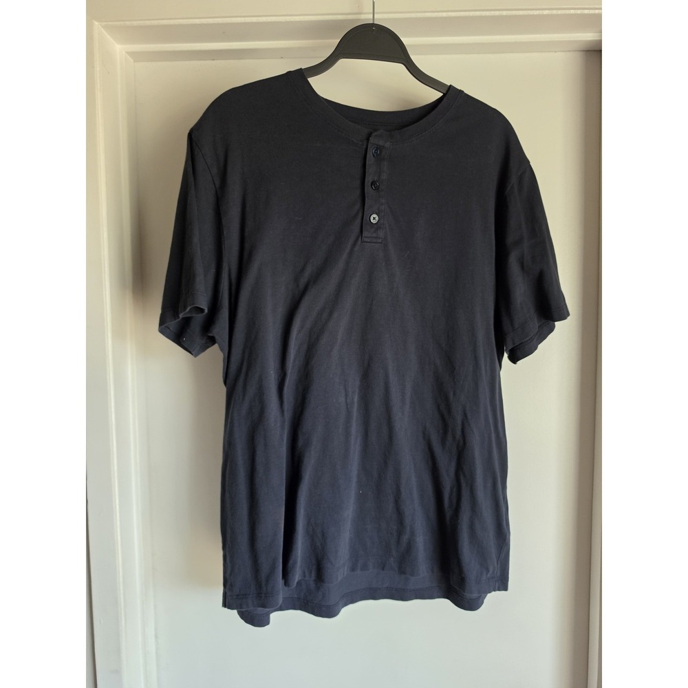 Vince Henley T-Shirt Men L Black 100% Pima Cotton Short Sleeve Tee Top